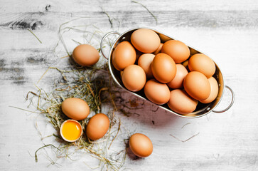 Wall Mural - Fresh chicken eggs in bucket.