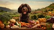 Nutritious food options for dogs with humangrade nutrition for pet health. Fresh vegetables and other wholesome ingredients for animal health. Trend of providing high quality, healthy pet products.
