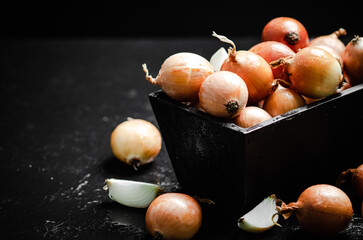 Wall Mural - Fresh onions . On table