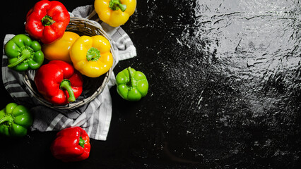 Canvas Print - Fresh sweet pepper. On black table.