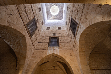 Architecture details of the mosque in Citadel of Qaitbay building ancient fort at Mediterranean sea coast, in Alexandria, Egypt