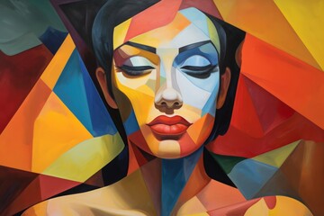 Wall Mural - abstract geometry shape portrait of a person, colorful image. cubism