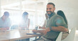 © D Lahoud/peopleimages.com - Meeting, discussion and portrait of businessman in office for working on a creative project in collaboration. Teamwork, diversity and face of male designer with colleagues for planning in workplace.