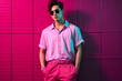 Gen-z handsome asian fashionable male, wearing neon stylish clothes, happy, smiling, retro style in the style of Vaporwave fashion