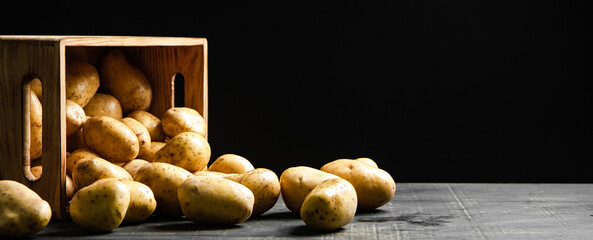 Poster - Fresh potatoes. On black background.