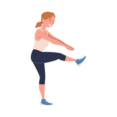 Sticker - Woman Engaged in Sport Activity Doing Physical Exercise Vector Illustration