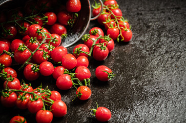 Poster - Fresh tomatoes. On black table.