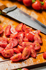 Wall Mural - Fresh chopped tomatoes. On cutting board.