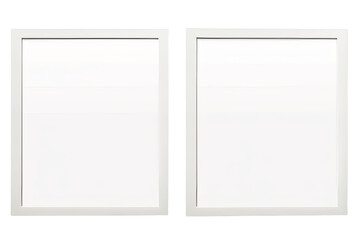 Picture blank frame mockup, Set of two vertical white frames isolated on transparent background cutout PNG, Template for artwork, painting, photo or poster.