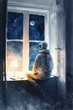 astronaut in the room starry night realistic 8k superb quality watercolor 