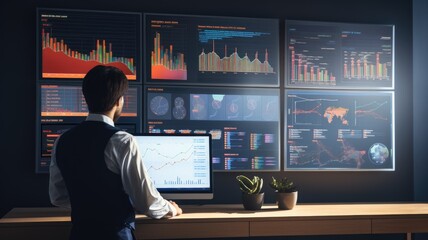 Leinwandbilder - Visualize a person modeling business processes and workflows for optimization in business analysis