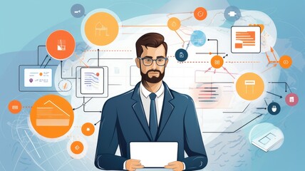Leinwandbilder - Visualize a person modeling business processes and workflows for optimization in business analysis