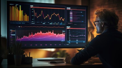 Leinwandbilder - A person with a dashboard showing performance metrics, highlighting data-driven performance analysis