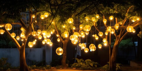 Sticker - hanging light bulbs, warm colors, hanging on a tree created with ai