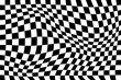 Black and white checker pattern vector illustration. Wave abstract checkered chessboard or checkerboard for game, grid with geometric square shape, race or rally flag and mosaic floor tile