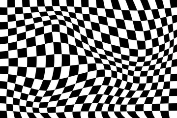 Wall Mural - black and white checker pattern vector illustration. wave abstract checkered chessboard or checkerbo