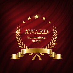 Wall Mural - gold award for winner, 3d luxury reward prize with golden laurel wreath and stars