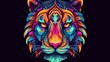 tiger head of multi colored tiger on dark background.Generative AI