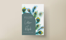 Wedding Invitation Card With Beautiful Floral And Peacock Feather
