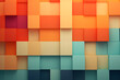 3D cubes in gradient shades of orange blue and teal forming a pattern