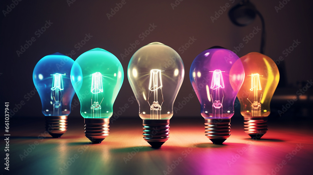 Split Color Bulb light bulbs of different colors in a row Stock Illustration | Adobe Stock