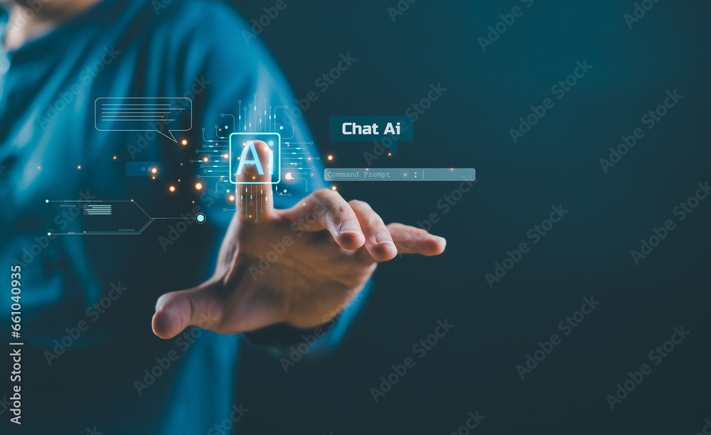 Artificial intelligence, AI technology, business people use intelligent technology, Ai, artificial intelligence by entering commands to create something, future technology change, chat bot with AI.