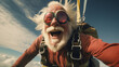 © ReneBot/Peopleimages - AI - Selfie of a skydiving senior man. Extreme sport fun retirement adventure