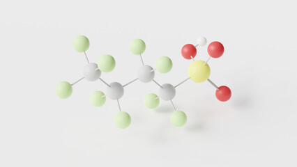 Poster - perfluorobutanesulfonic acid molecule 3d, molecular structure, ball and stick model, structural chemical formula pfbs