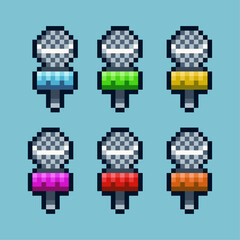 Poster - Pixel art sets of microphone with variation color item asset. Simple bits of mic on pixelated style. 8bits perfect for game asset or design asset element for your game design asset.