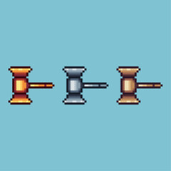 Poster - Pixel art sets of gold and silver hammer with variation color item asset. Simple bits of hammer on pixelated style. 8bits perfect for game asset or design asset element for your game design asset.