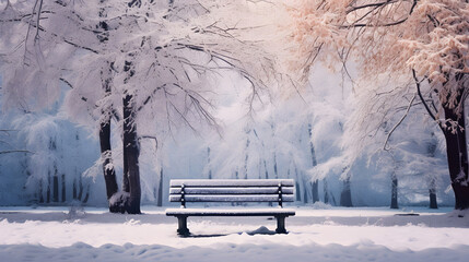 Wall Mural - Bench in the winter snow park