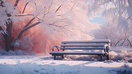Wall Mural - Bench in the winter snow park