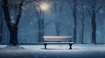 Wall Mural - Bench in the winter snow park
