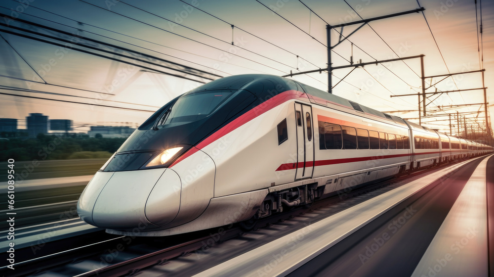 High speed train on the railway in movement Stock Photo | Adobe Stock