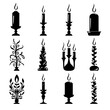 set of silhouettes of candles