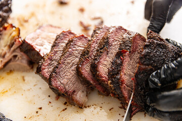 Canvas Print - Chef cutting beef on board