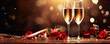
Valentines day background with champagne, Love and Romance Celebration, 
Romantic candlelight dinner for couple table setup, Indulge in love and intimacy This image epitomizes togetherness 