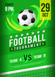 Football tournament poster vector illustration. Ball in football pitch.