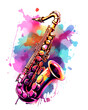 Watercolor saxophone illustration colorful vector white background