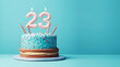 23rd year birthday cake on isolated colorful pastel background