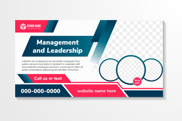 Canvas Print - management and leadership horizontal banner design template. Editable modern banner with white background color. combination red and blue elements. space for photo. Usable for banner, cover, header