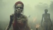 © Jordan - Fictitious Female Voodoo Zombies Walk Through the Fog AI Generative