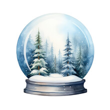 Watercolor Snow Globe. Drawing On A Transparent Background. AI