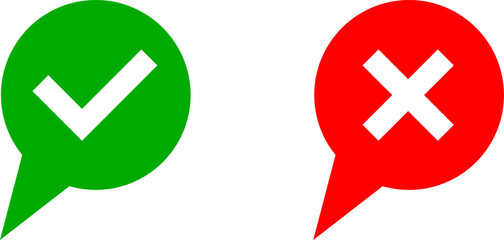 Poster - Yes No Green and Red Speech Bubble Cloud Message Symbol Element Icon Set. Vector Image.