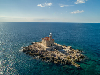 Wall Mural - Croatia - Amazing aerial view of the lighthouse Mulo near Rogoznica