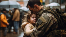 Father In Full Military Uniform He Was Hugging His Daughter To Say Goodbye To Go On A Mission Generative Ai