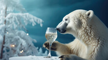 Polar Bear With A Glass Of Wine