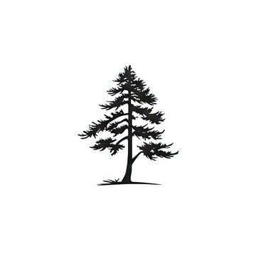 Old pine tree silhouette on white AI generative illustration