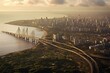 An aerial view of Mumbai depicting Bandra, Bandra Worli Sea Link, and the skyline of Lower Parel. Generative AI