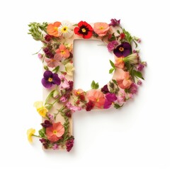 Sticker - Letter P of the English alphabet from flowers, isolated on white background
